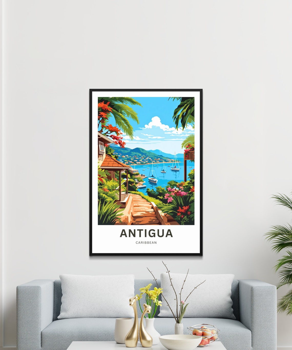 Antigua Travel Print Antigua Poster Caribbean Wall Art Framed Present Gift Antigua Barbuda Antigua Present Personalized Text - Image 3