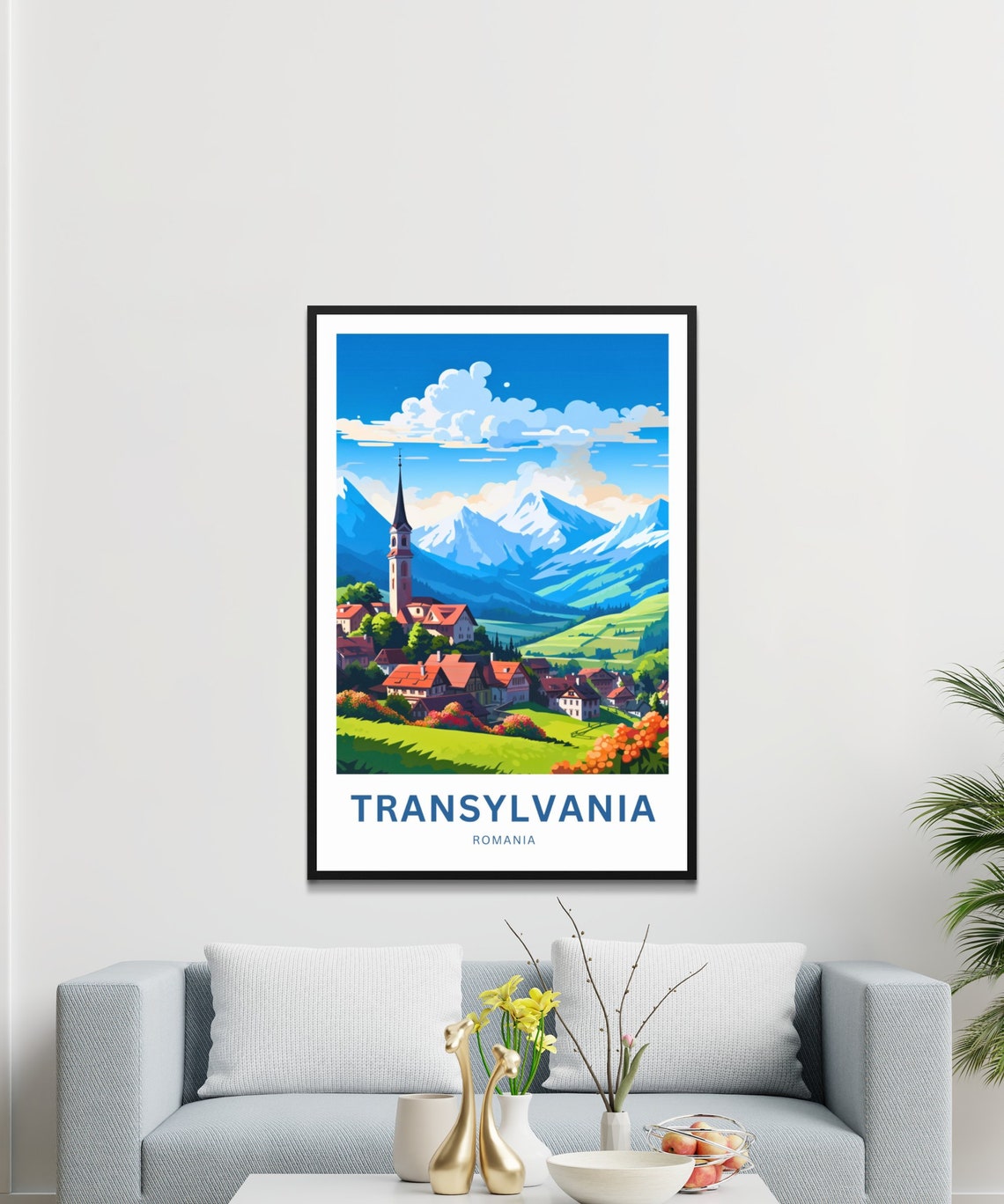 Transylvania Romania Snow Peak Village Personalized Travel Poster - Image 3