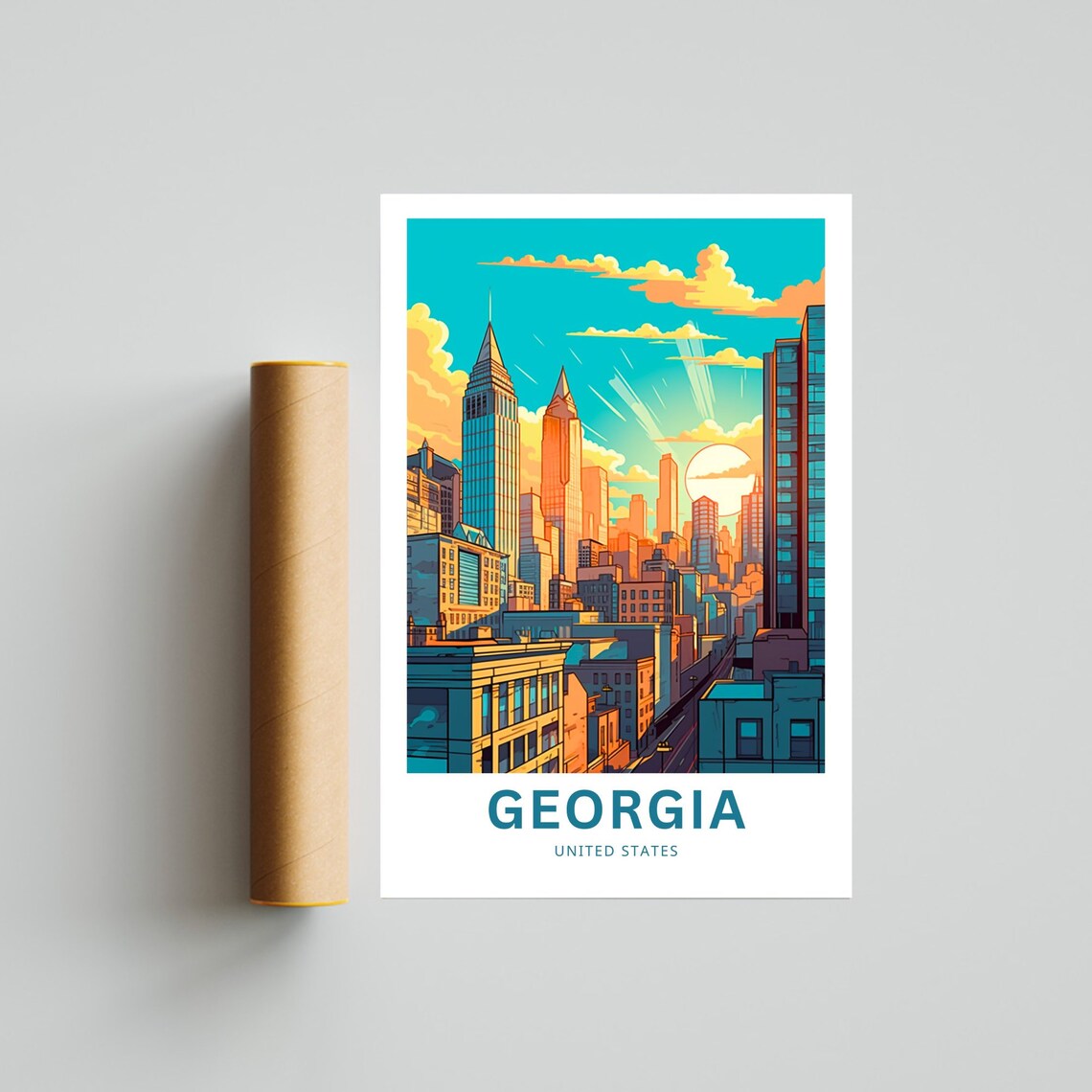 Georgia USA Vibrant City Skyline Sunset Skyscraper Art Travel Poster - Image 4