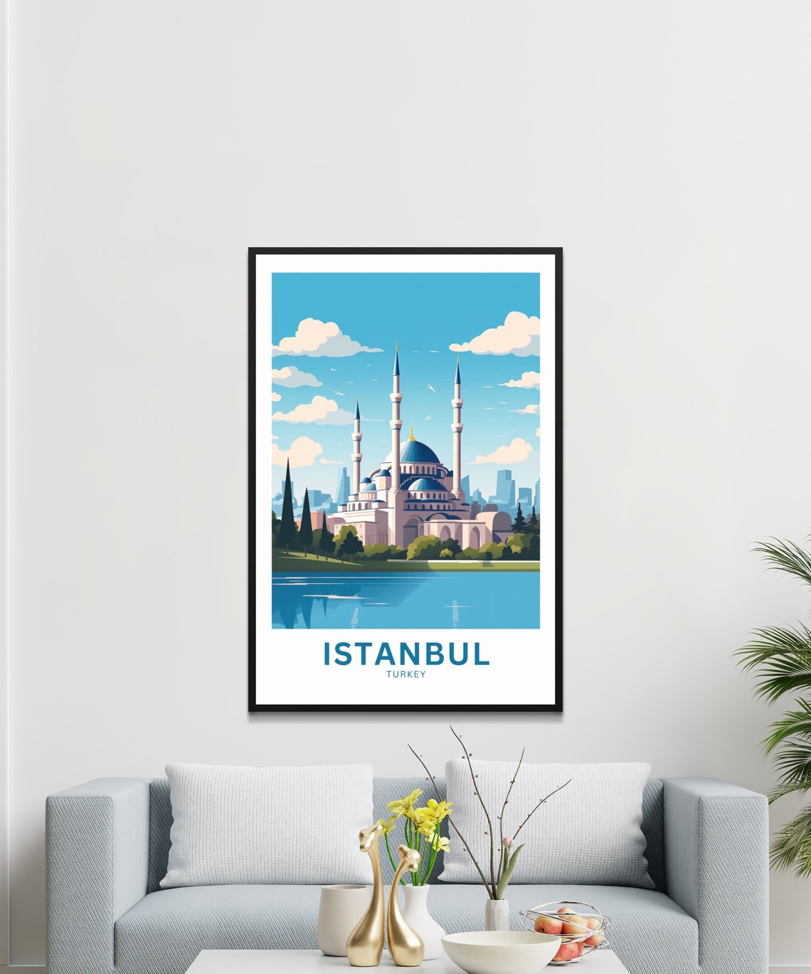 Istanbul Turkey Grand Mosque Domes Waterfront Serene Blue Poster - Image 3