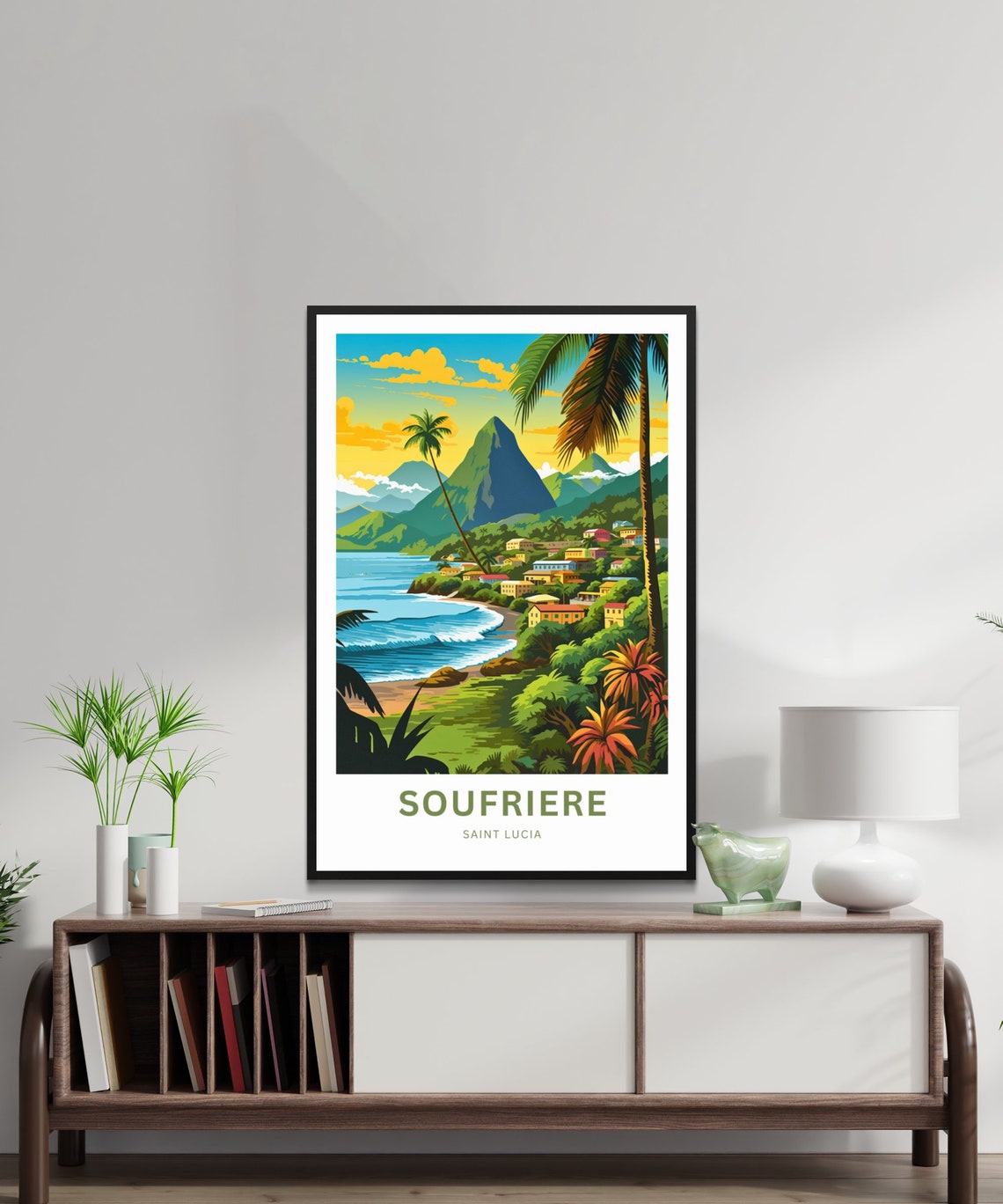 Personalized Soufrire Travel Print Soufriere Poster Saint Lucia Wall Art Framed Present Gift Caribbean Present Custom Text - Image 2