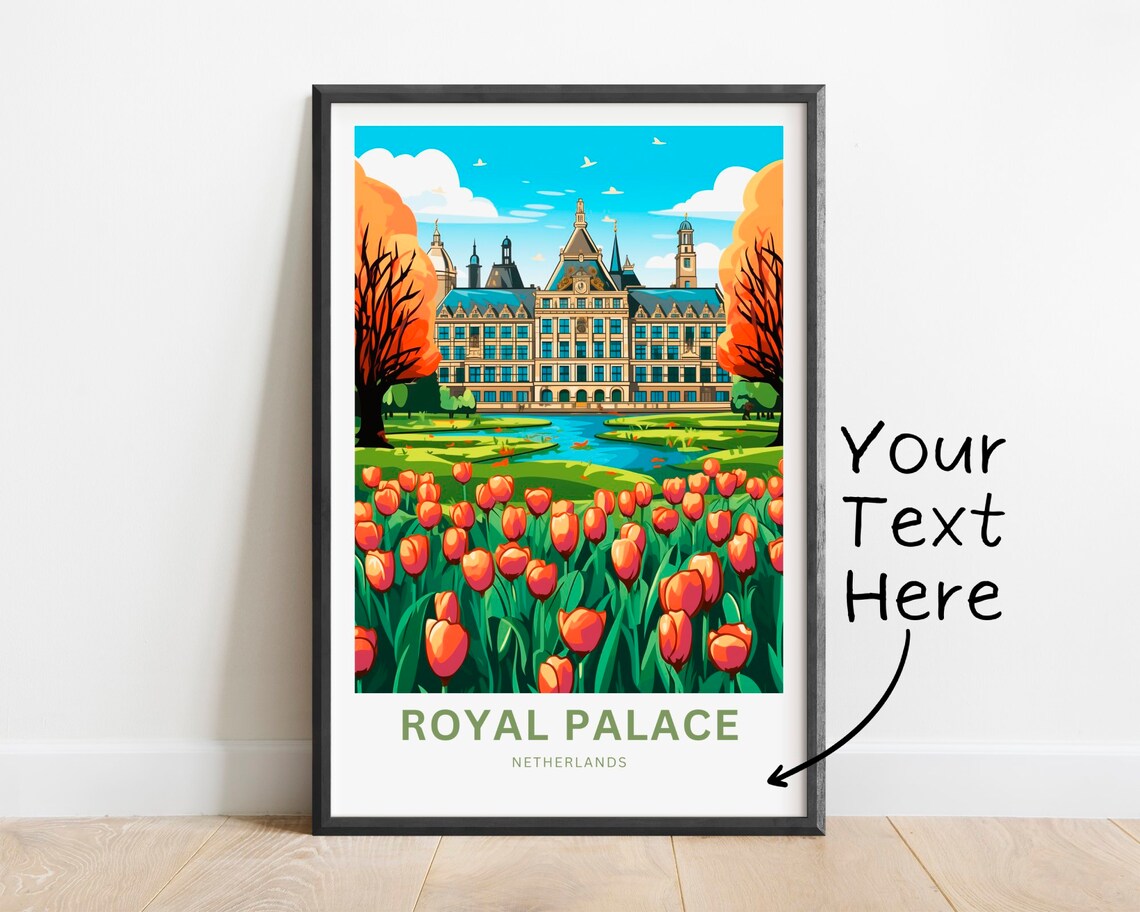 Personalized Royal Palace Netherlands Custom Text Tulip Travel Poster