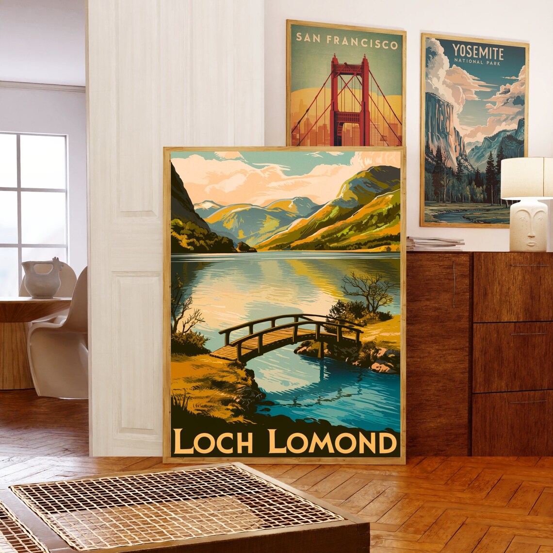 Loch Lomond Retro Wooden Bridge Calm Lake Mountain Scene Poster - Image 5
