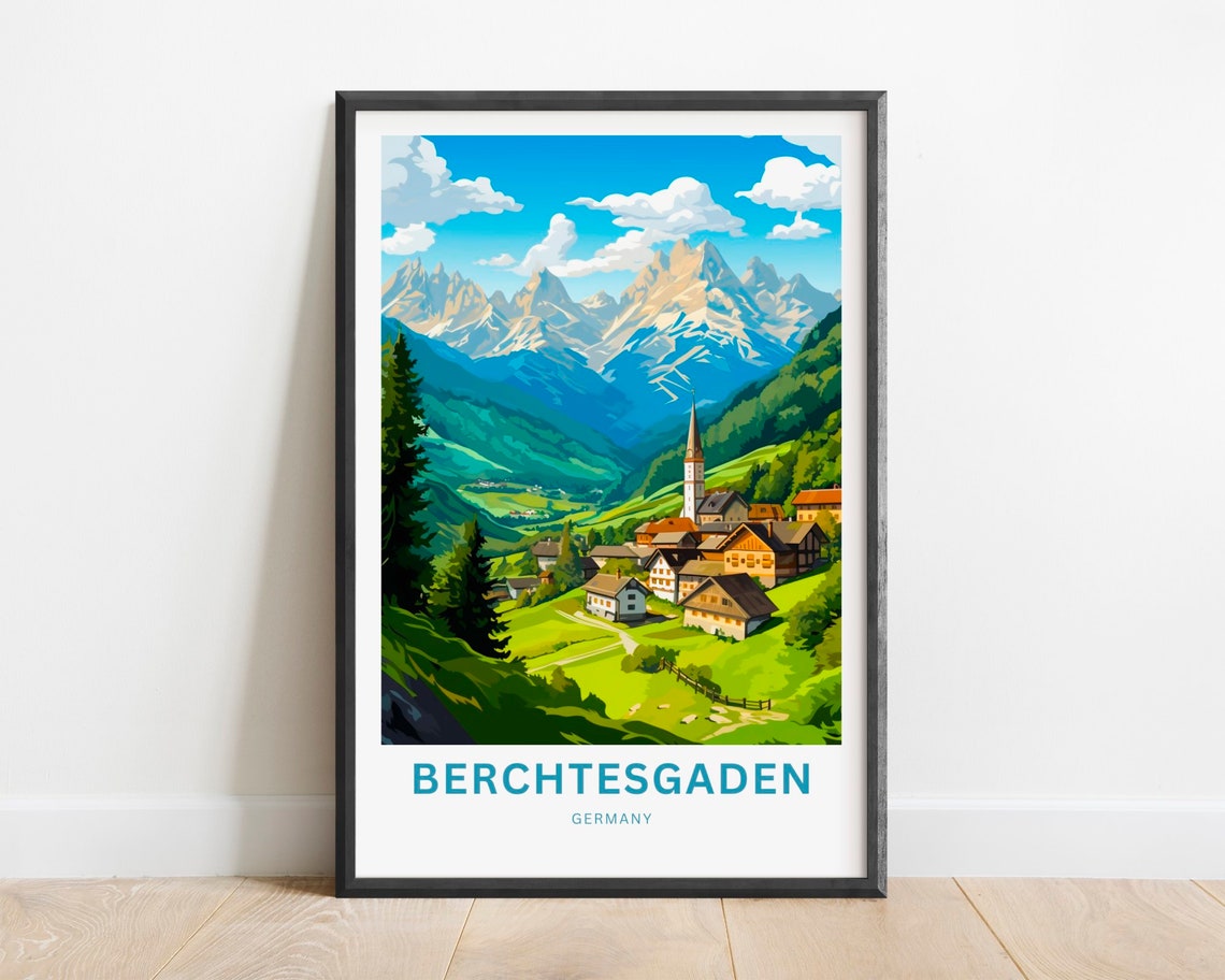 Berchtesgaden Germany Alpine Village Church Mountain Travel Poster