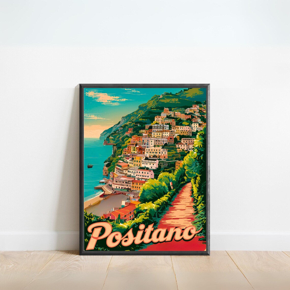 Positano Italy Amalfi Coast Cliffside Town Vintage Travel Poster