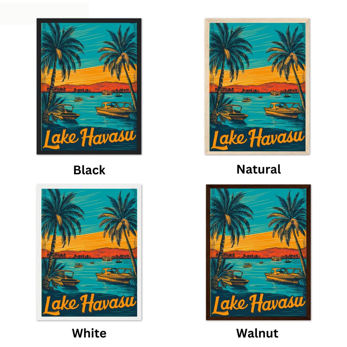 Lake Havasu Sunset Boats Palm Trees Desert Lake Travel Poster - Image 4
