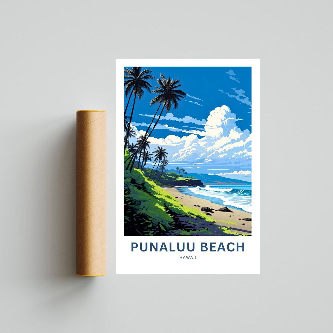 Punaluu Beach Hawaii Palm Trees Volcanic Coast Travel Poster - Image 4
