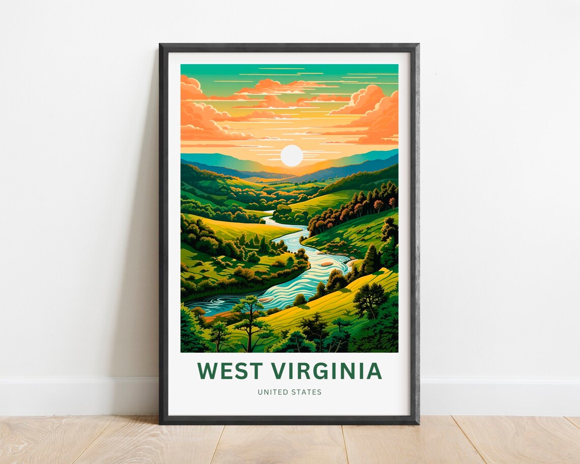West Virginia Green River Valley Sunset Landscape Travel Poster