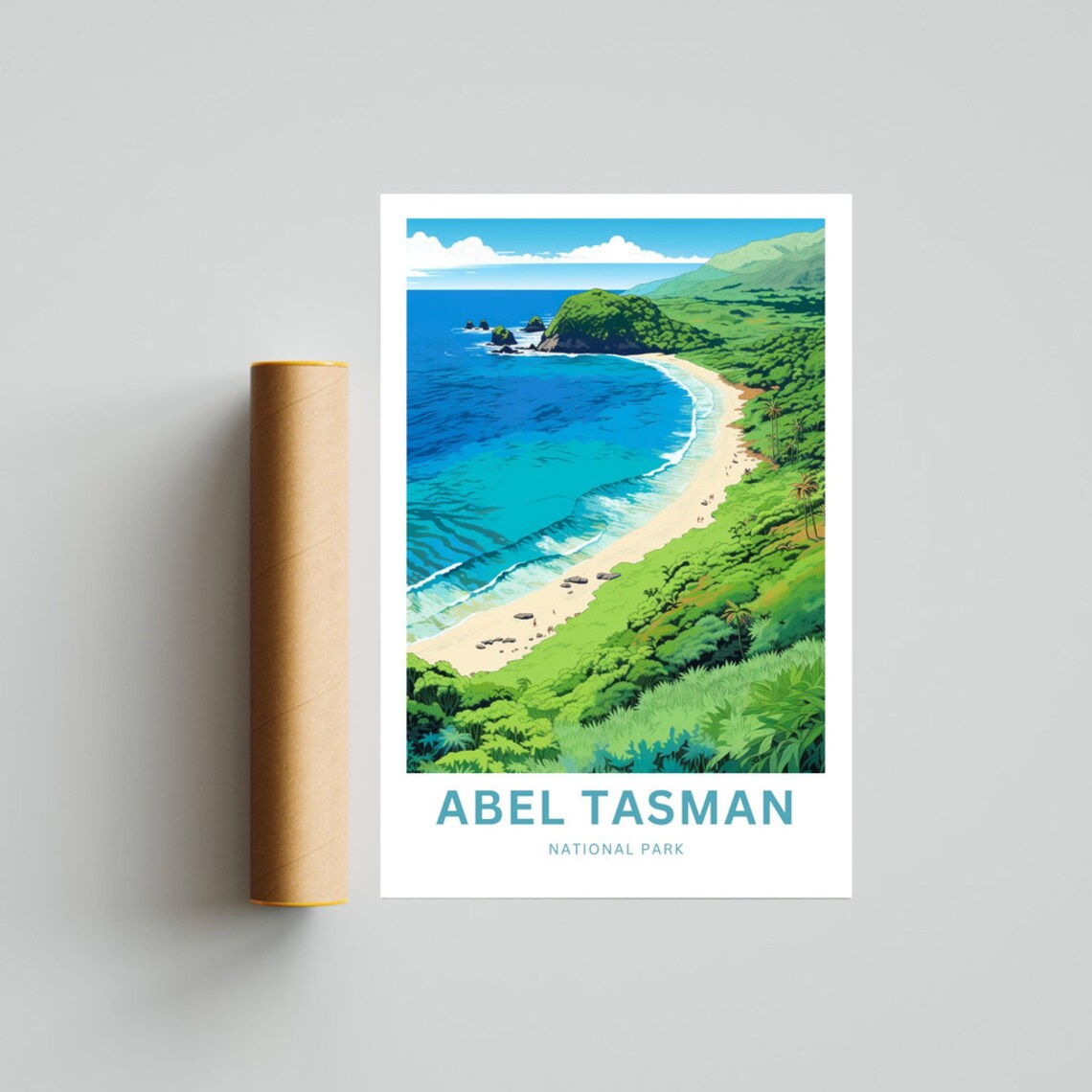Abel Tasman National Park Coast Cove Lush Green Hills Poster - Image 4
