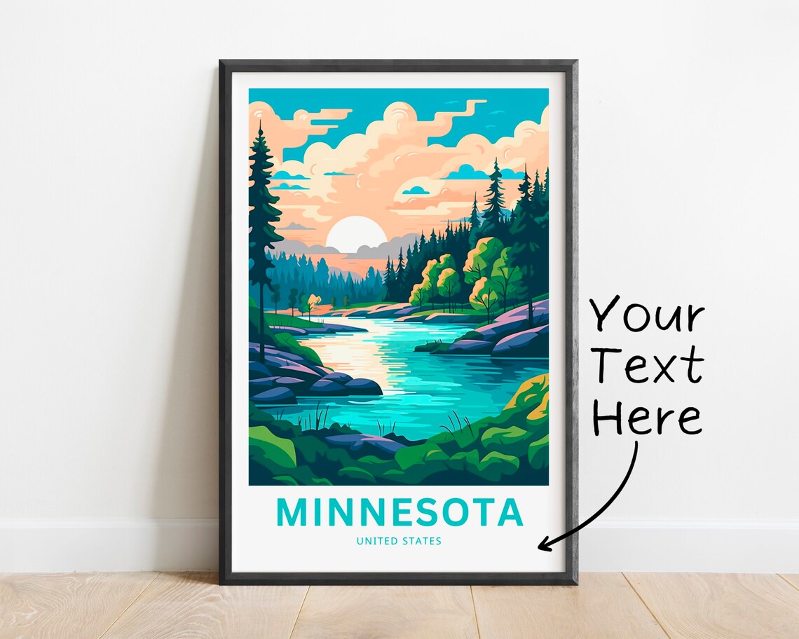 Personalized Minnesota Northwoods Lake Sunrise Vintage Travel Poster