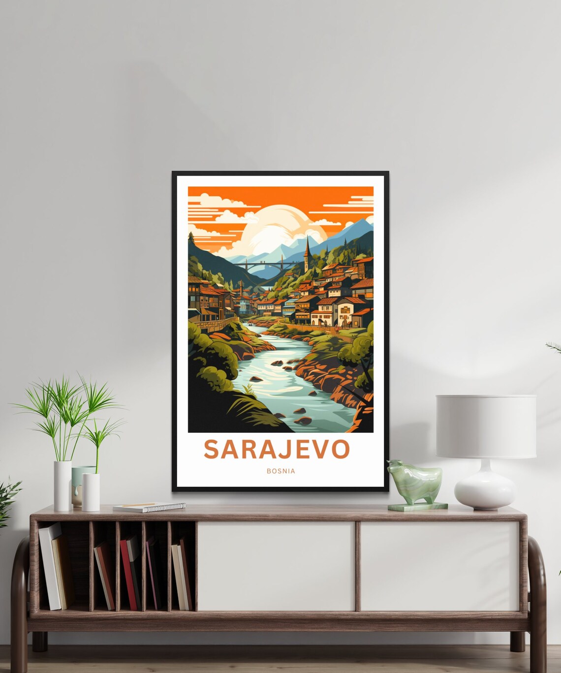 Sarajevo Bosnia Sunset Riverside Old Town Valley Travel Poster - Image 2