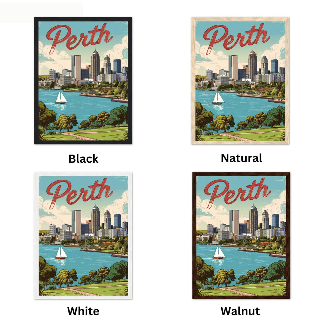 Perth Australia Vintage Skyline Sailboat Swan River Travel Poster - Image 4