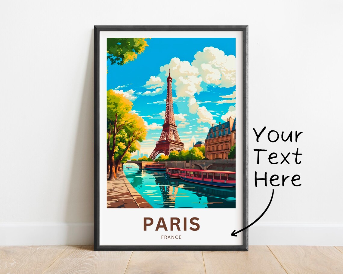 Paris France Eiffel Tower Seine Riverside Vintage Travel Poster - Image 4