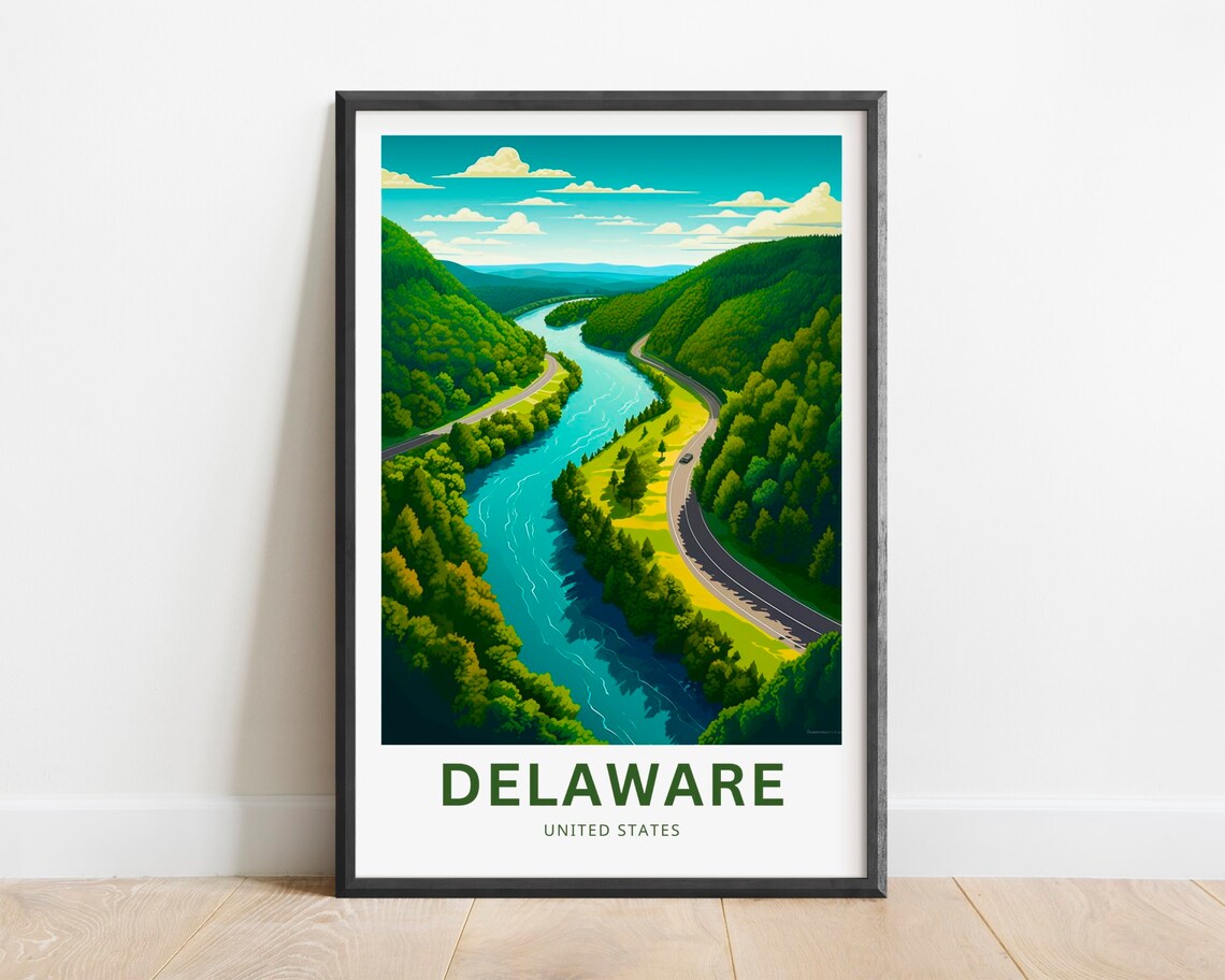Delaware River Valley Aerial Forest Road Vintage Travel Poster