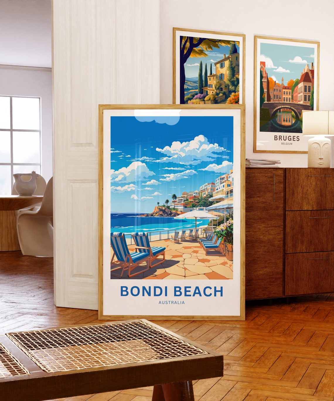 Bondi Beach Australia Ocean Pool Sundeck Chairs Custom Text Poster - Image 5