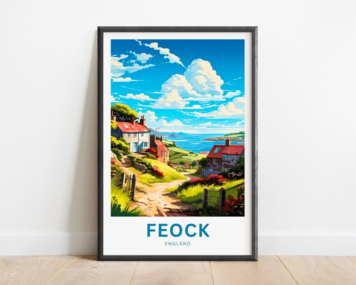 Feock England Coastal Cottages Seaside Village Travel Poster