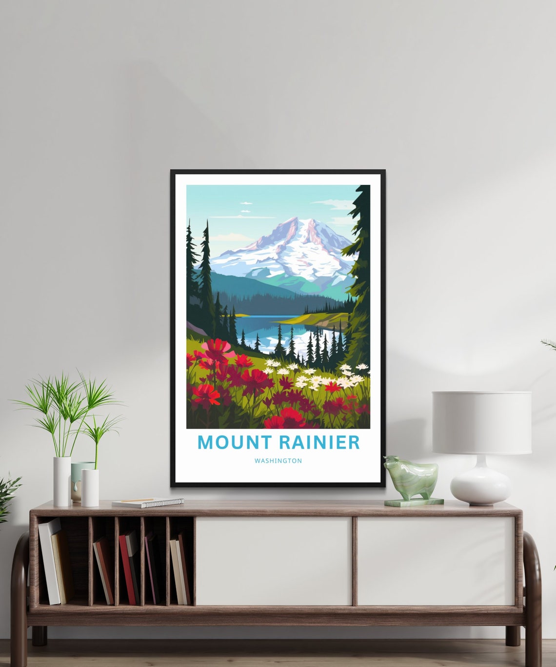 Mount Rainier Washington Alpine Lake Wildflower Travel Poster - Image 2