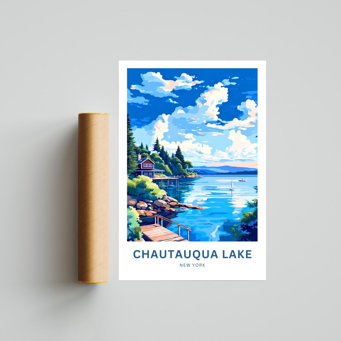 Chautauqua Lake New York Lakeside Cabin Sailboats Travel Poster - Image 4