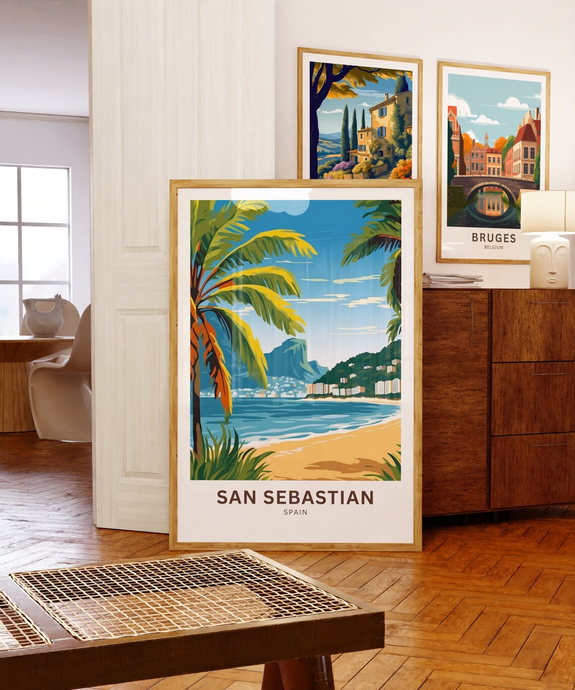 San Sebastian Spain Palm Beach Coastline Vintage Travel Poster - Image 3