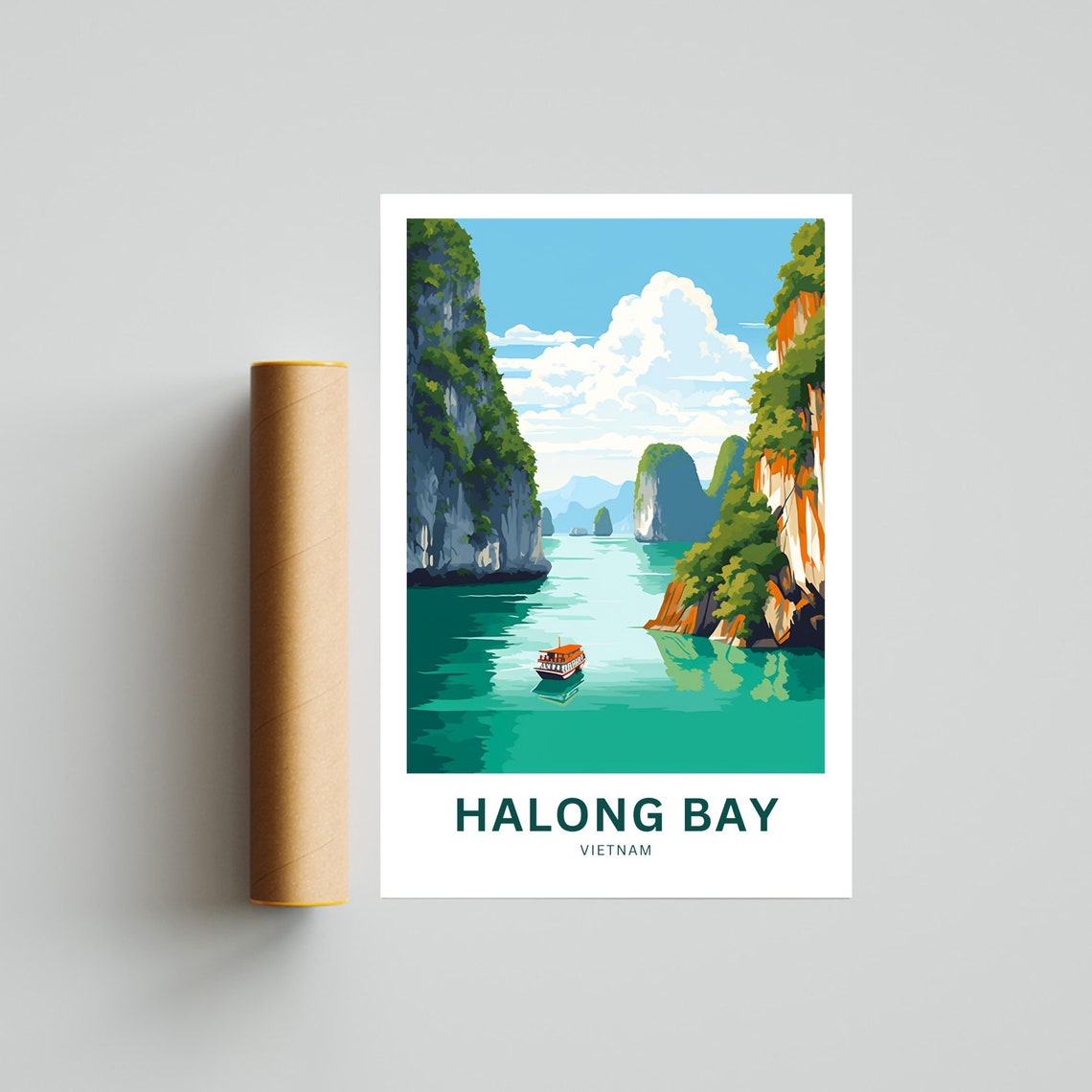 Halong Bay Vietnam Limestone Karst Cruise Boat Travel Poster - Image 4