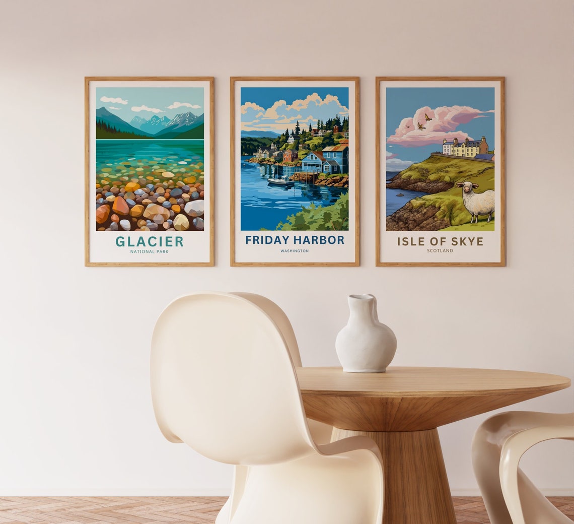 Friday Harbor Washington Waterfront Cottages Boat Poster Artwork - Image 3