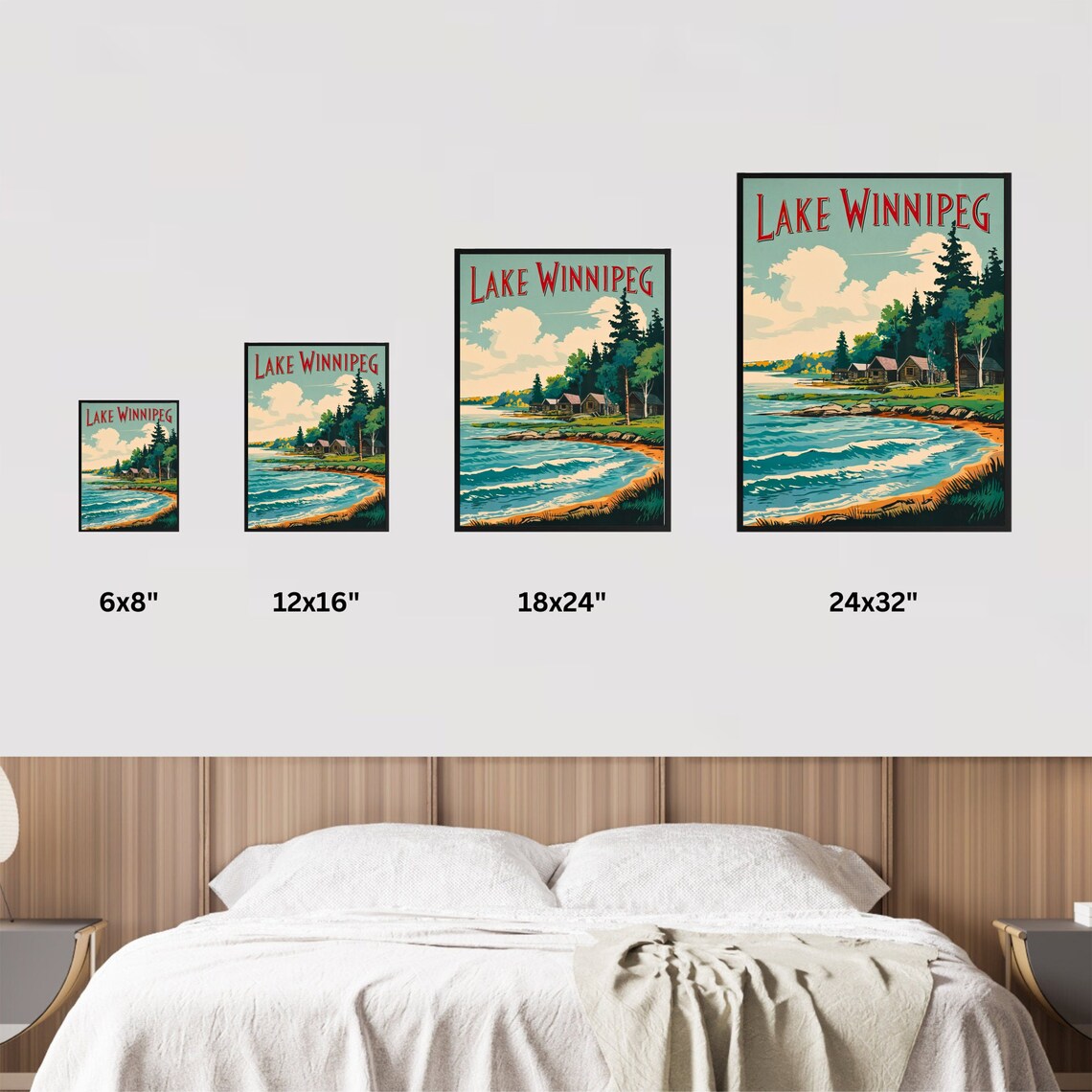 Lake Winnipeg Canada Vintage Cabin Shore Retro Travel Poster - Image 3