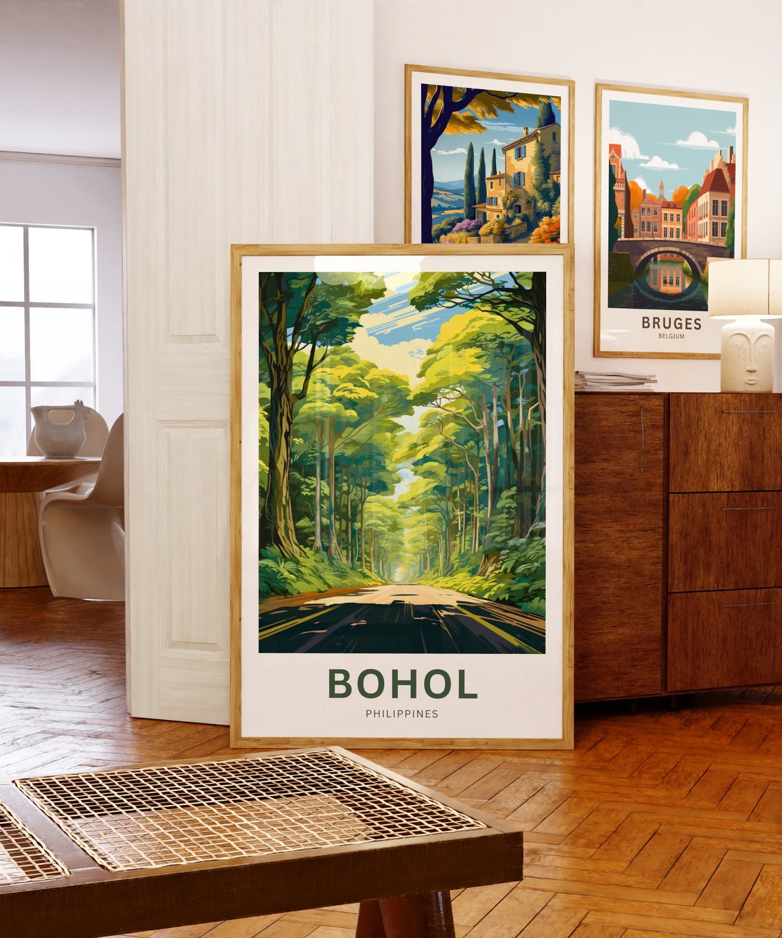 Bohol Philippines Sunlit Forest Road Green Canopy Drive Poster - Image 5