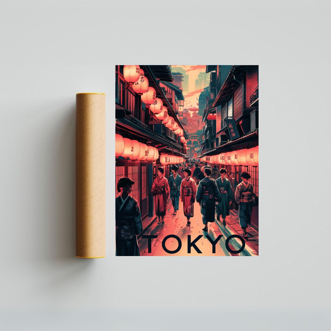 Tokyo Japan Lantern Lit Old Town Street Vintage Travel Poster - Image 4