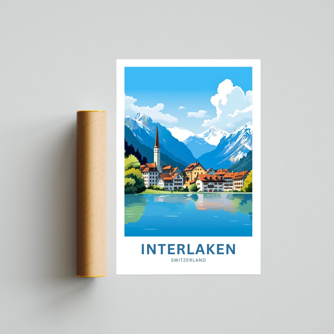 Personalized Interlaken Switzerland Lake Reflection Travel Poster - Image 4