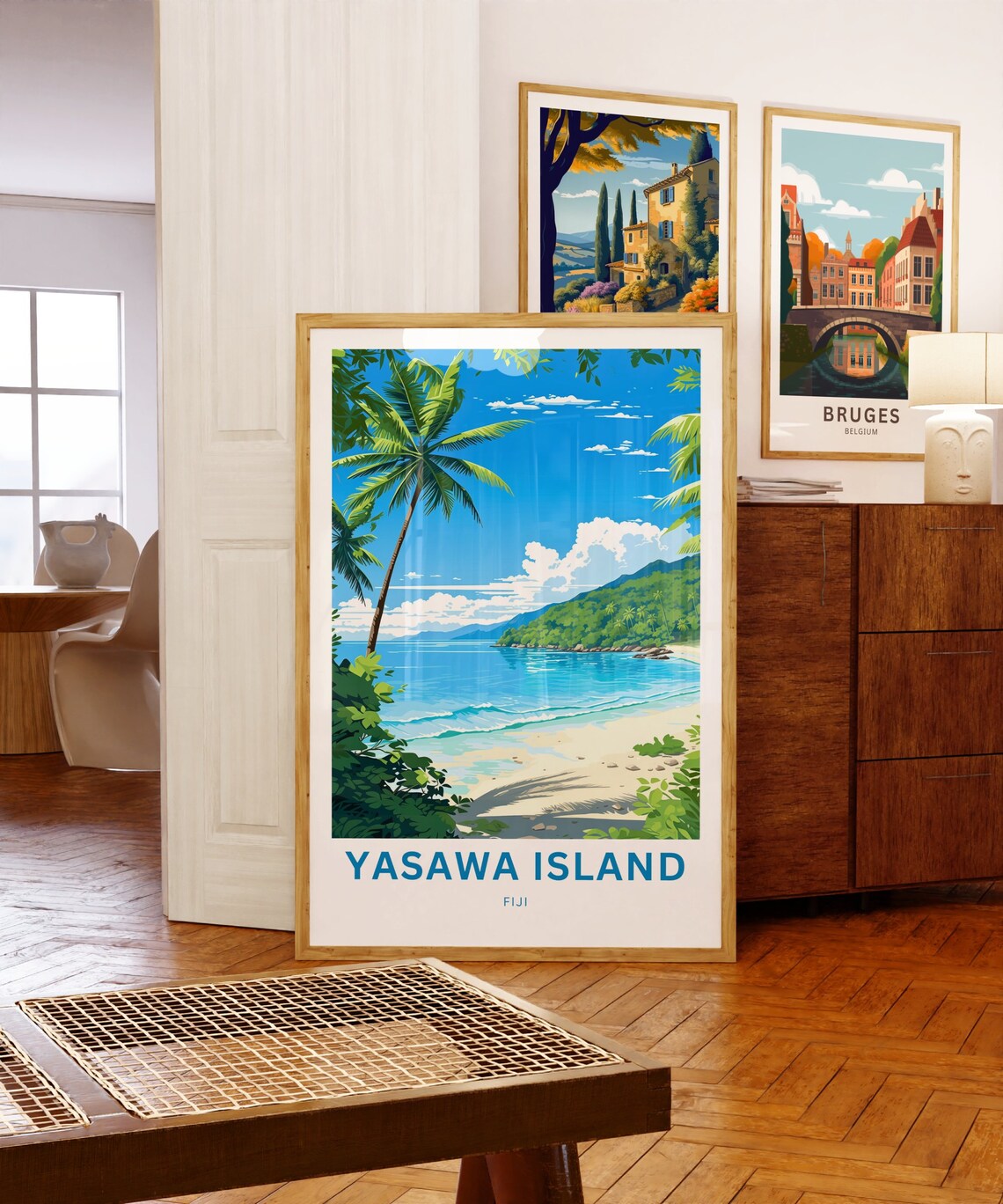 Yasawa Island Fiji Palm Trees Turquoise Bay Beach Scene Poster - Image 5