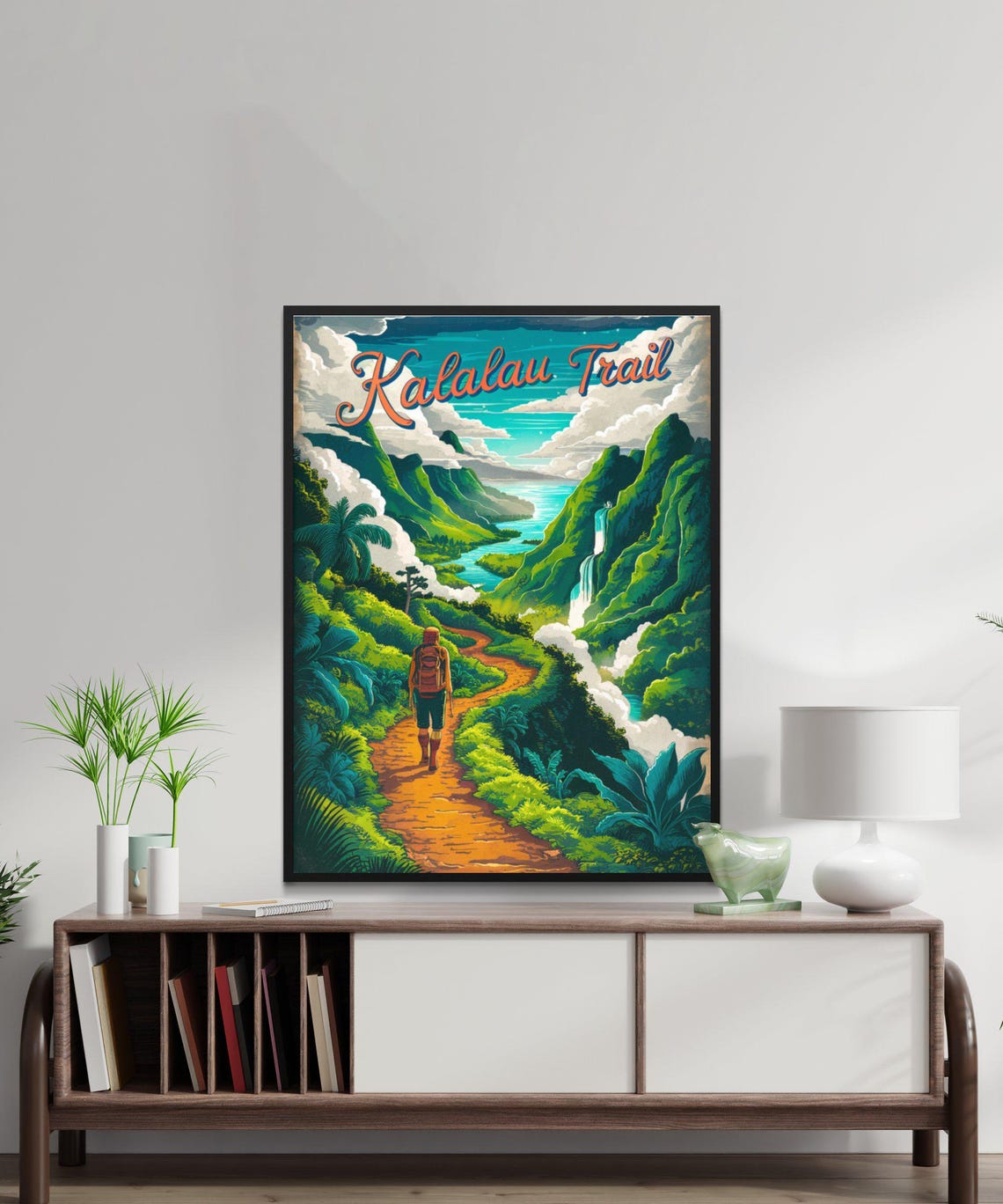 Kalalau Trail Vintage Hawaii Hiker Waterfall Hiking Adventure Poster - Image 2