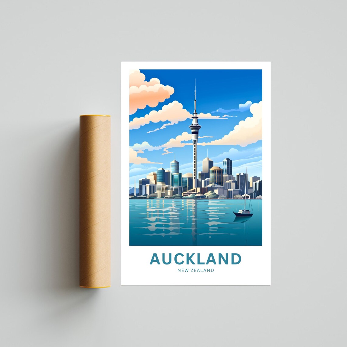 Personalized Auckland New Zealand Skyline and Sailboat Poster - Image 4