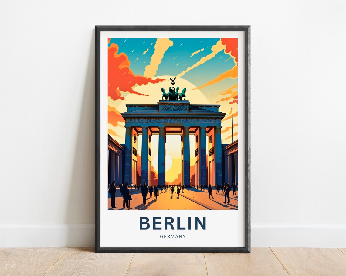 Berlin Germany Brandenburg Gate Sunset Landmark Travel Poster