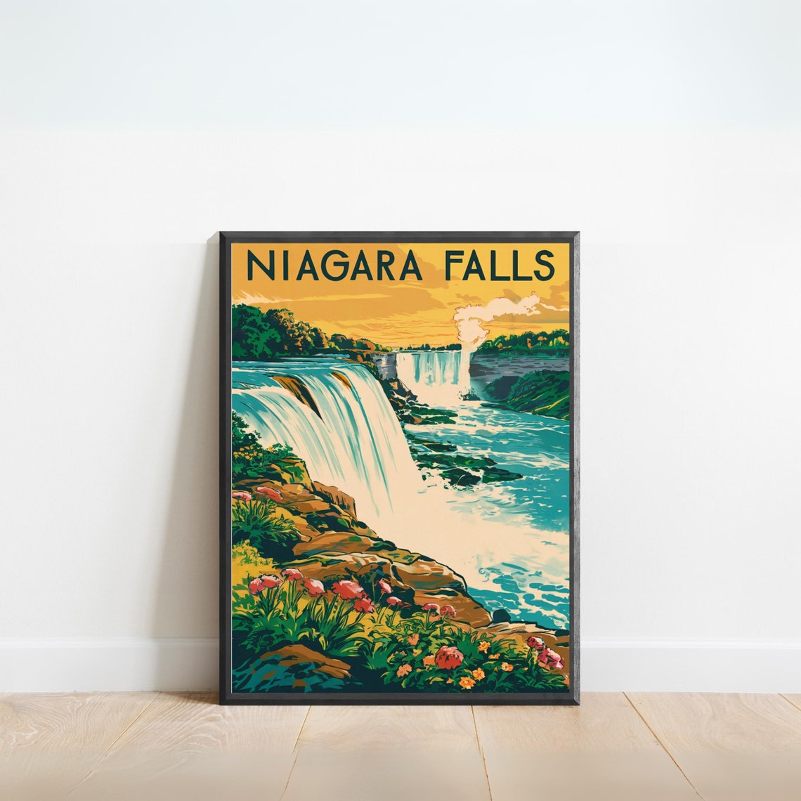 Niagara Falls Vintage Waterfall Travel Poster Sunset Retro Decor