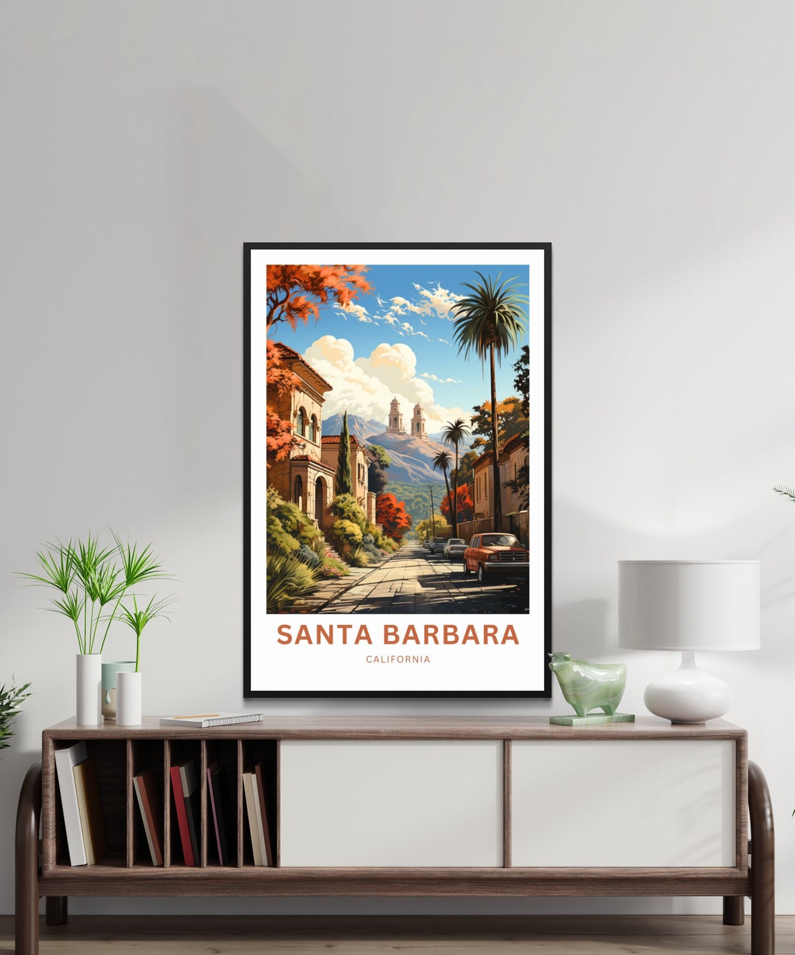 Santa Barbara California Mediterranean Street Palms Travel Poster - Image 2