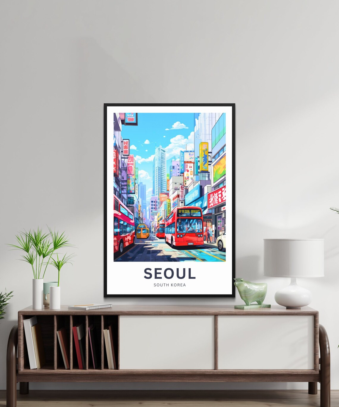 Seoul South Korea Vibrant City Street Double Decker Bus Travel Poster - Image 2