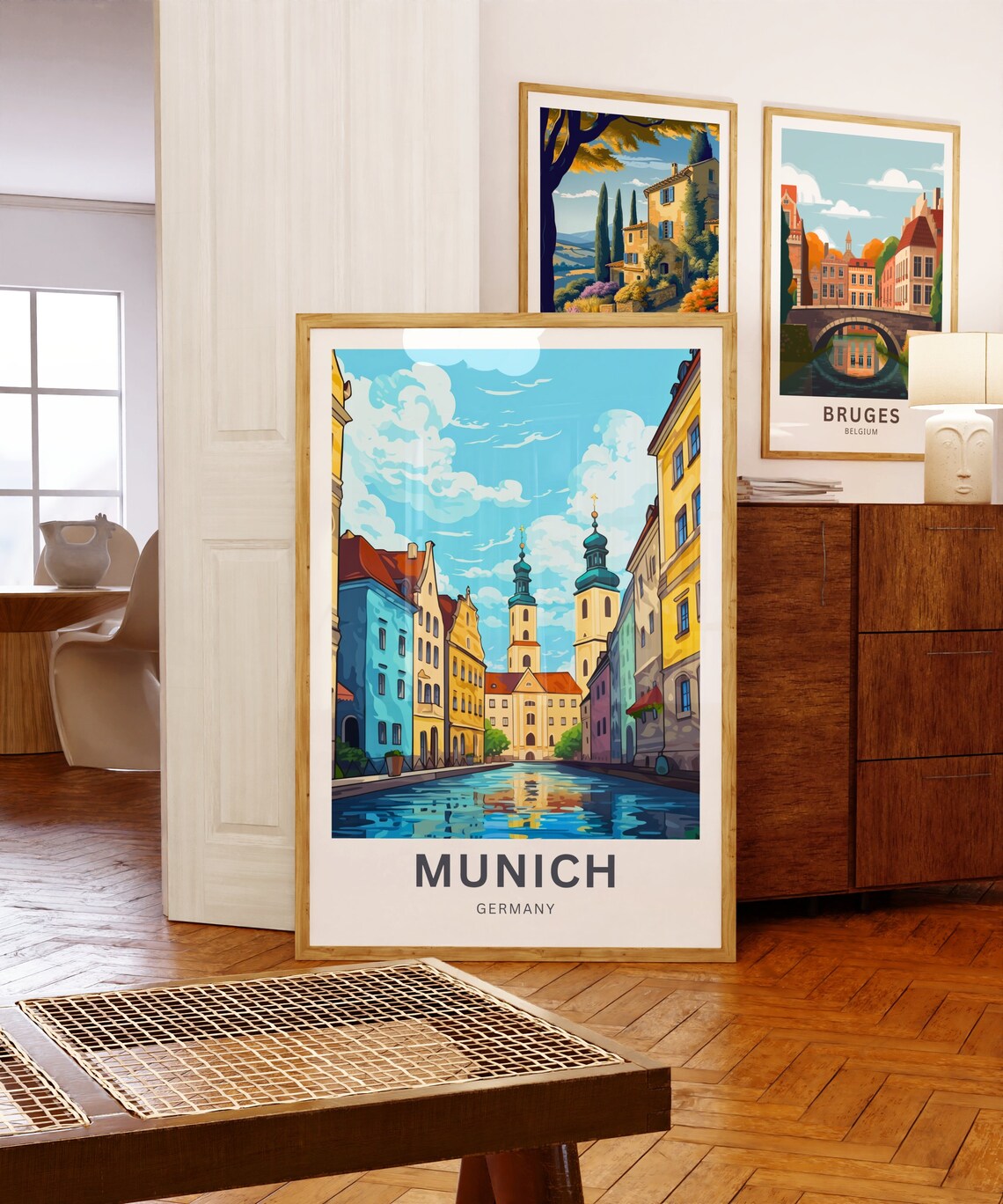 Munich Germany Canal Church Towers Colorful Row Scenic Poster - Image 5