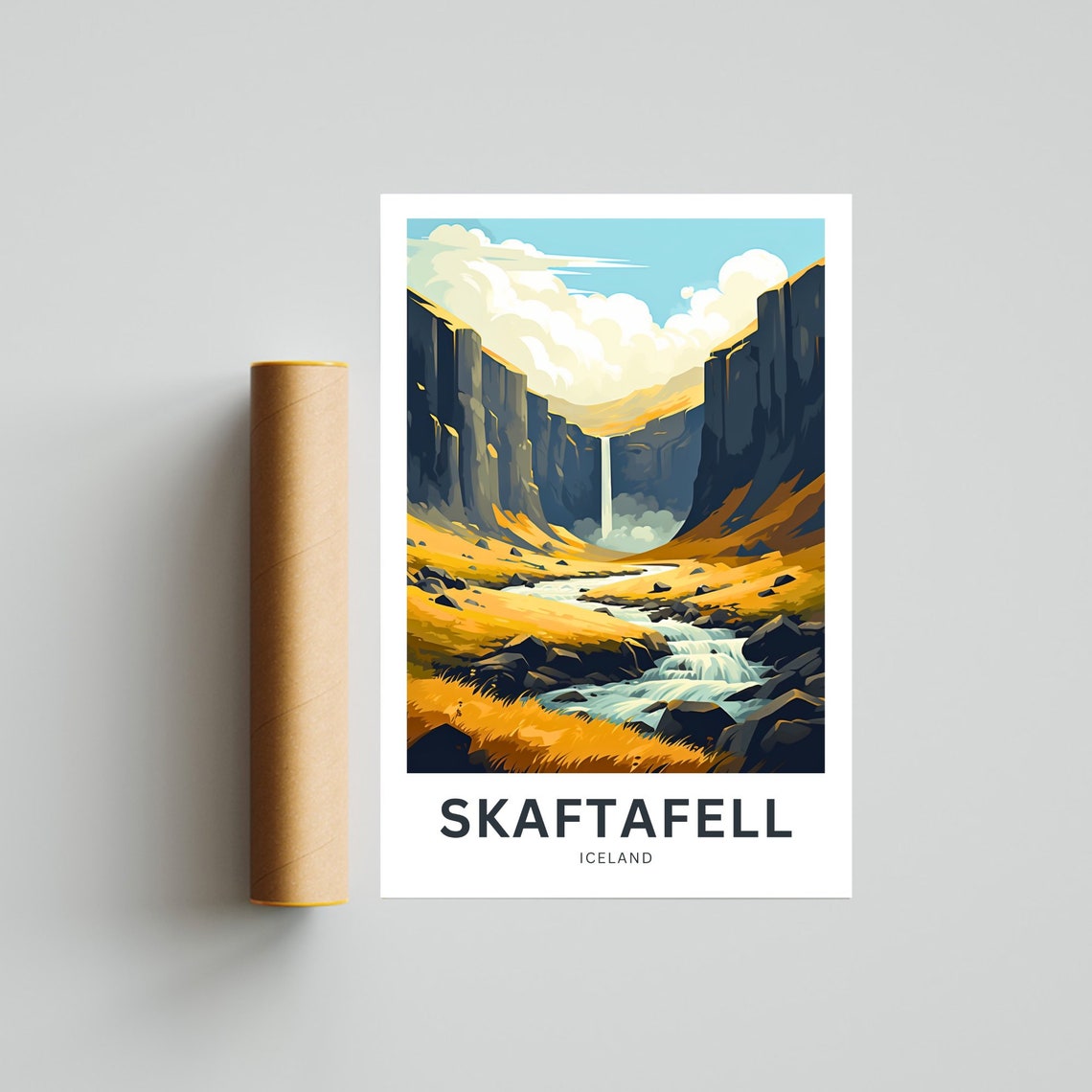Skaftafell Iceland Golden Canyon Waterfall Stream View Travel Poster - Image 4
