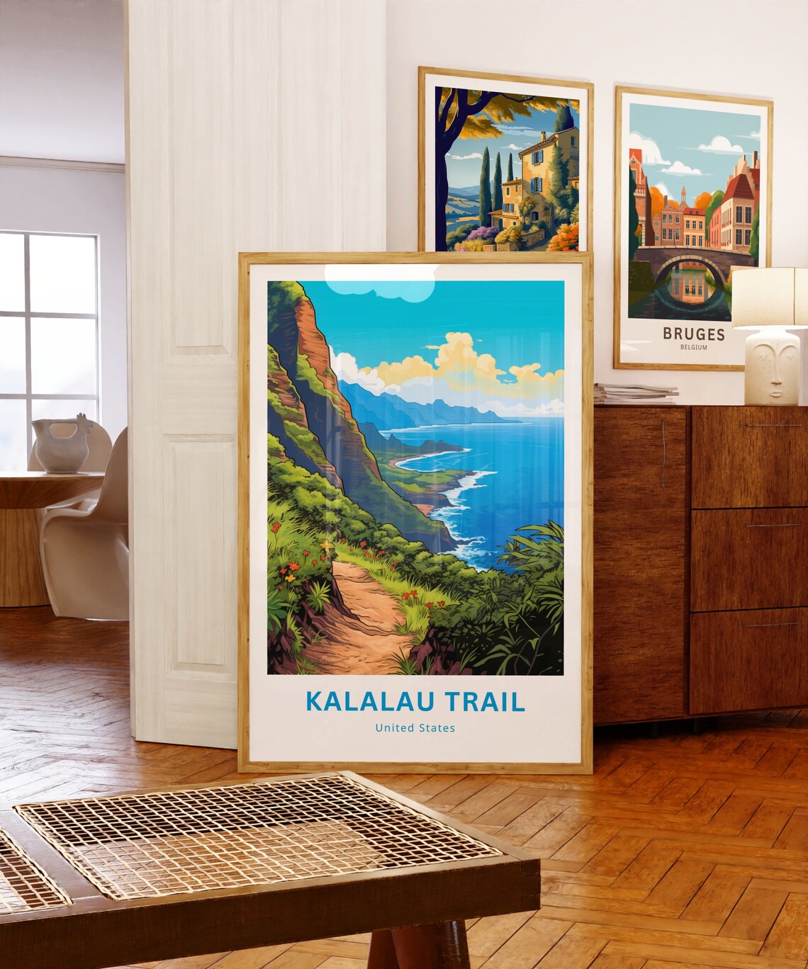 Kalalau Trail Hawaii Vintage Travel Poster with Cliffside Hiking Path and Ocean - Image 5
