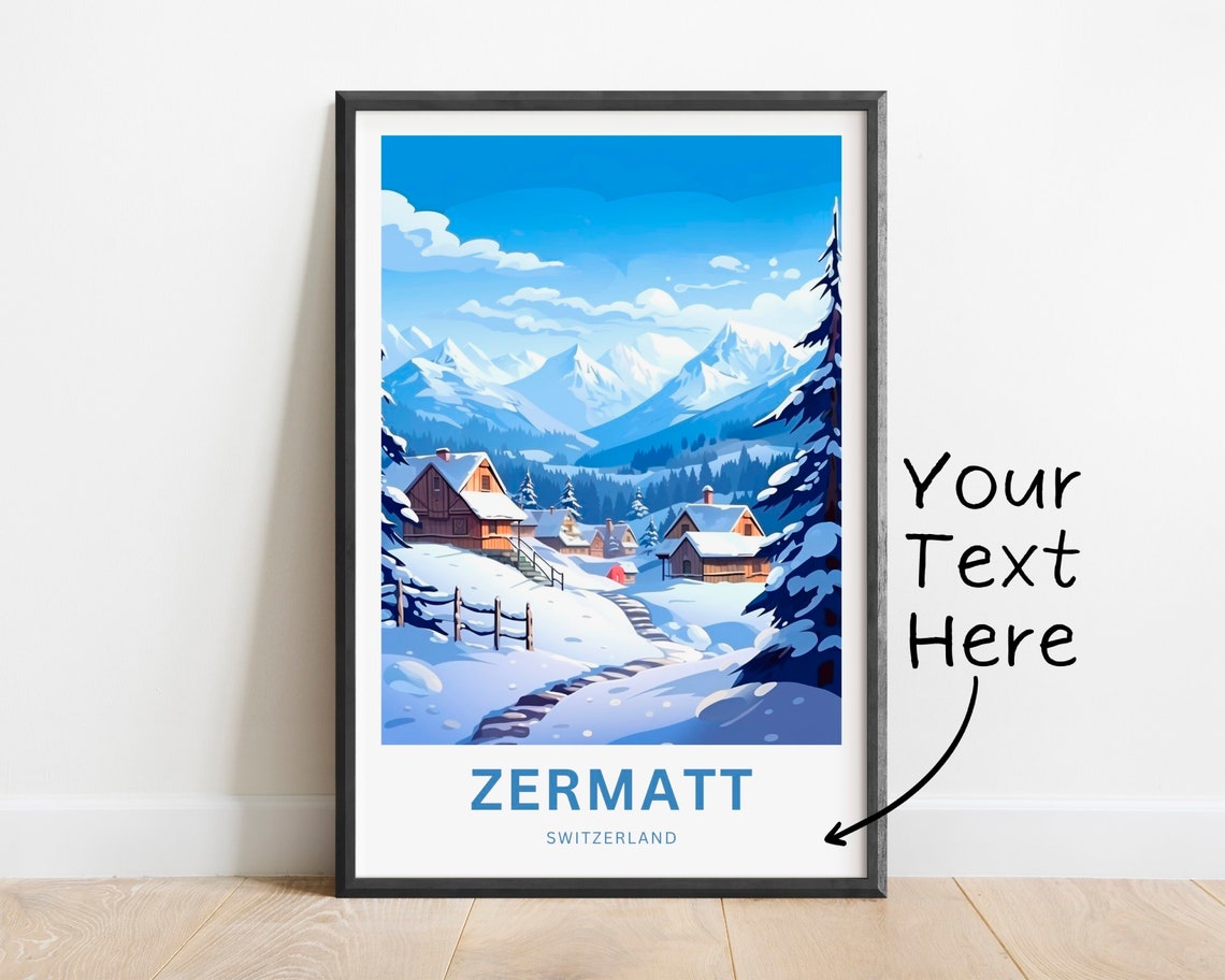 Personalized Zermatt Switzerland Alpine Winter Village Scene Poster
