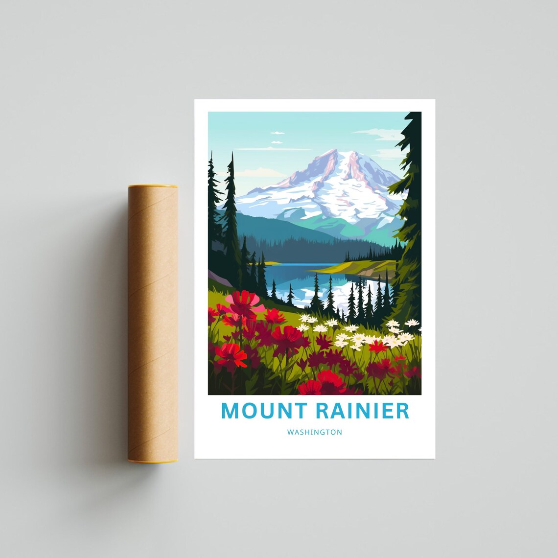 Mount Rainier Washington Alpine Lake Wildflower Travel Poster - Image 4