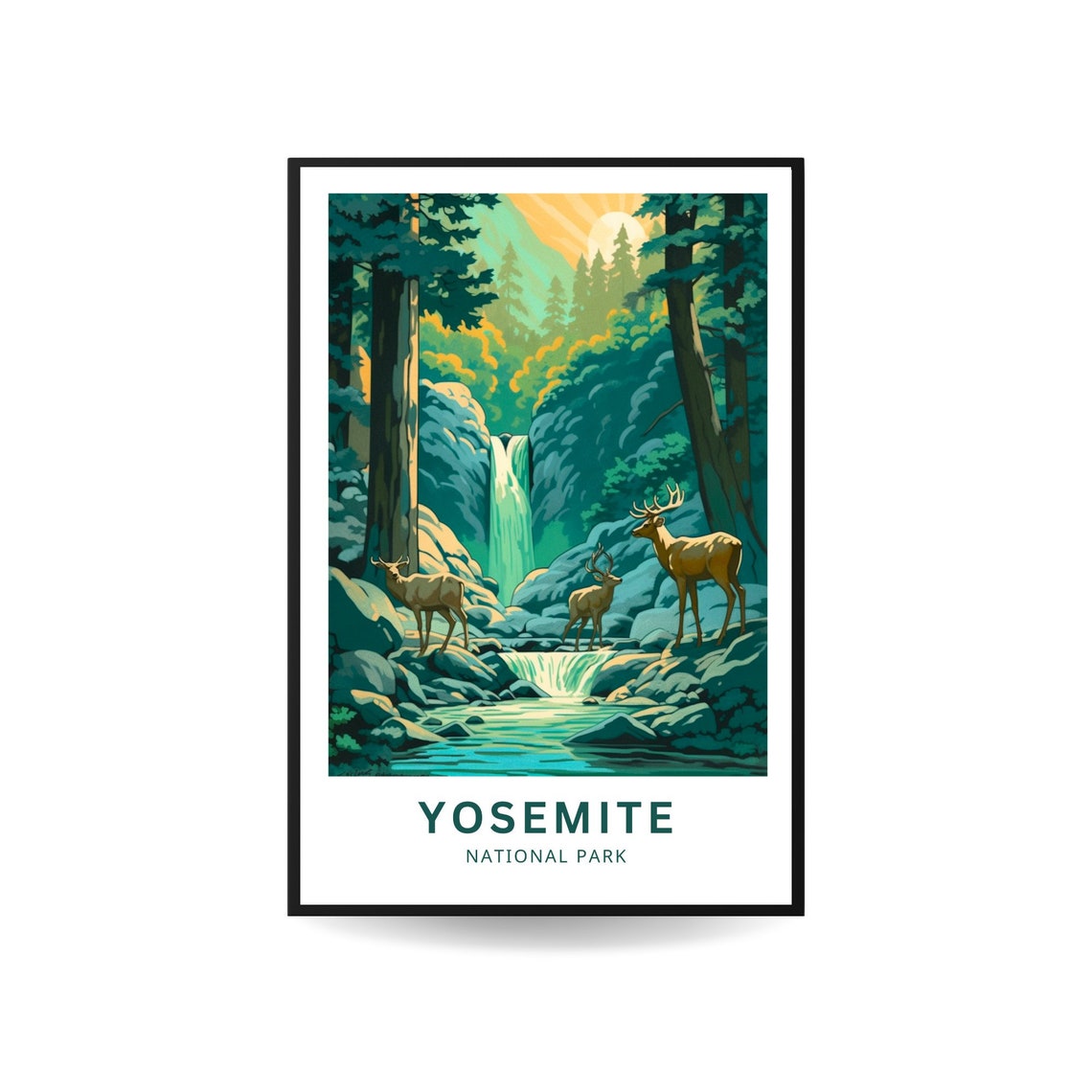 Yosemite National Park Waterfall Deer Forest Vintage Travel Poster - Image 3