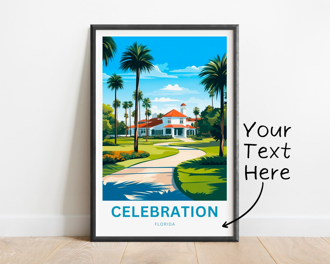 Celebration Florida Palm Trees White Manor Path Garden Travel Poster - Image 2