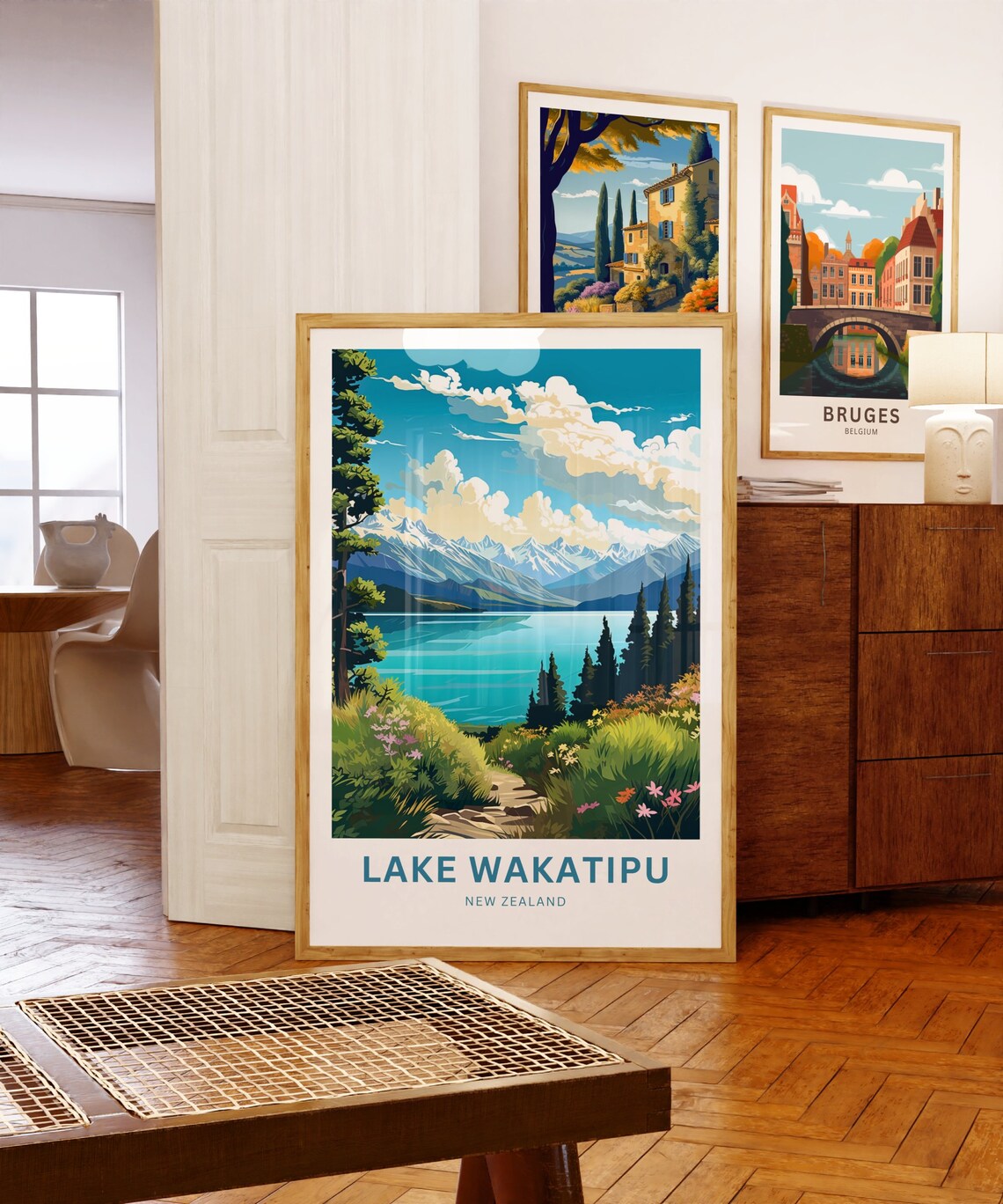 Lake Wakatipu New Zealand Pine Forest Wildflower Path Poster - Image 5