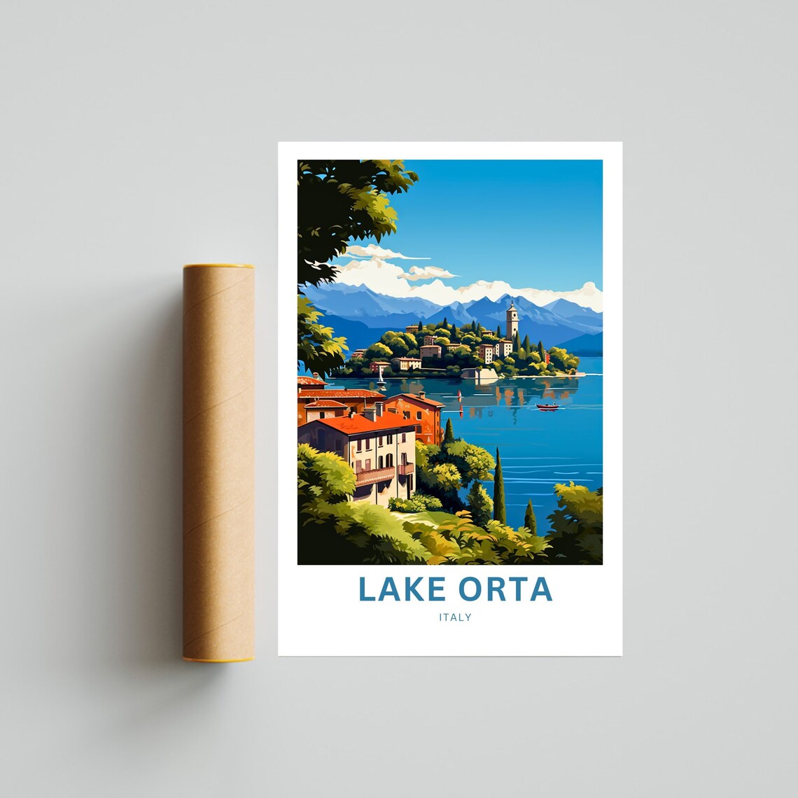 Lake Orta Italy Lakeside Village Island Church Alps Travel Poster Art - Image 4