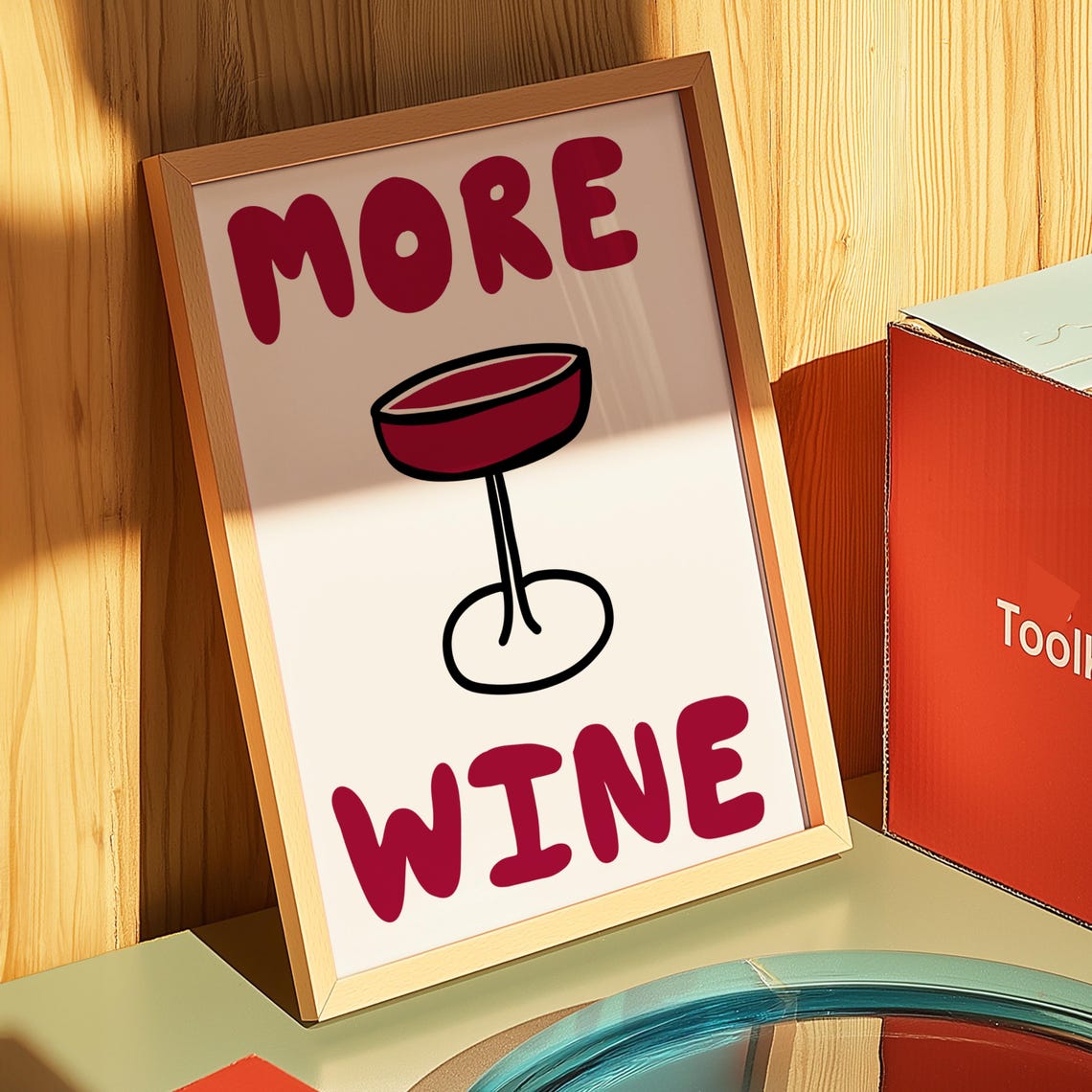 More Wine Bold Red Typography Poster With Wine Glass Kitchen Art - Image 2