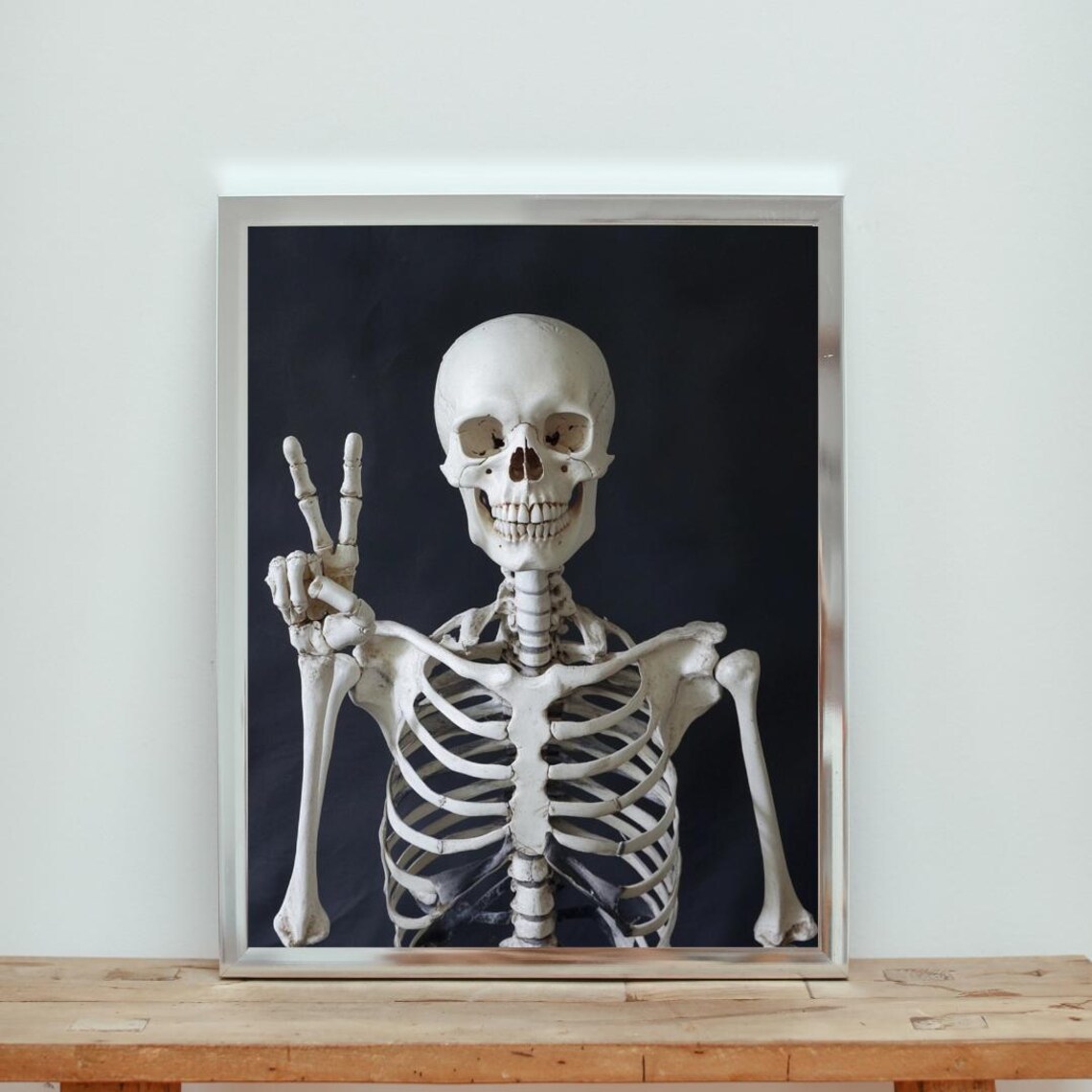Skeleton Peace Sign Funny Cute Spooky Halloween Decor Art Print