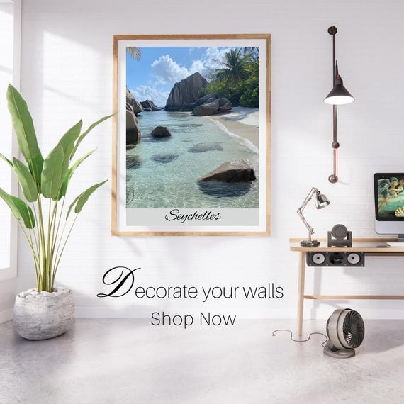 Seychelles Wall Art Poster Tropical Island Print For Home Or Cafe Decor Vibrant Beach Scene Instant