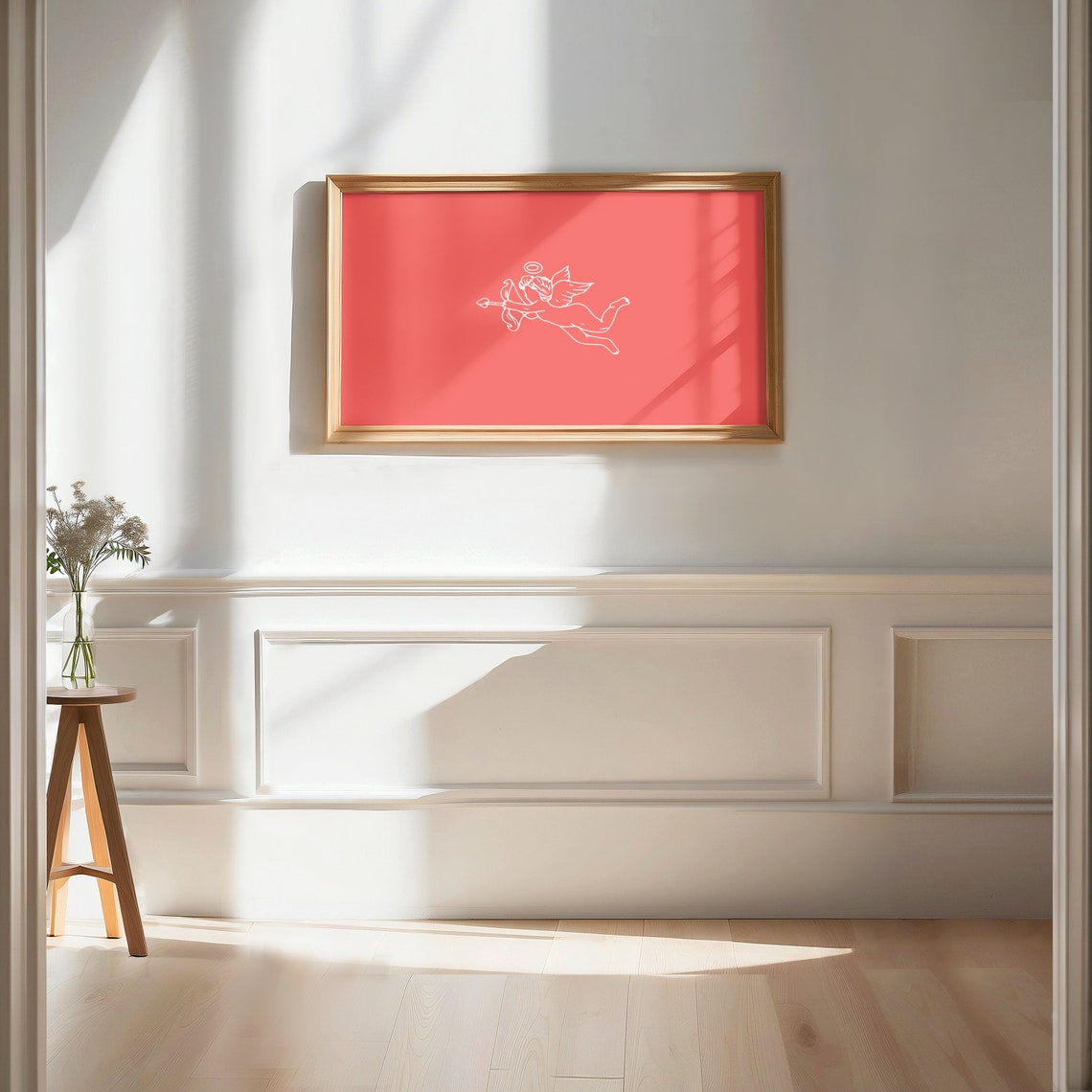 White Cupid Angel Red Background Minimalist Valentine Poster - Image 2