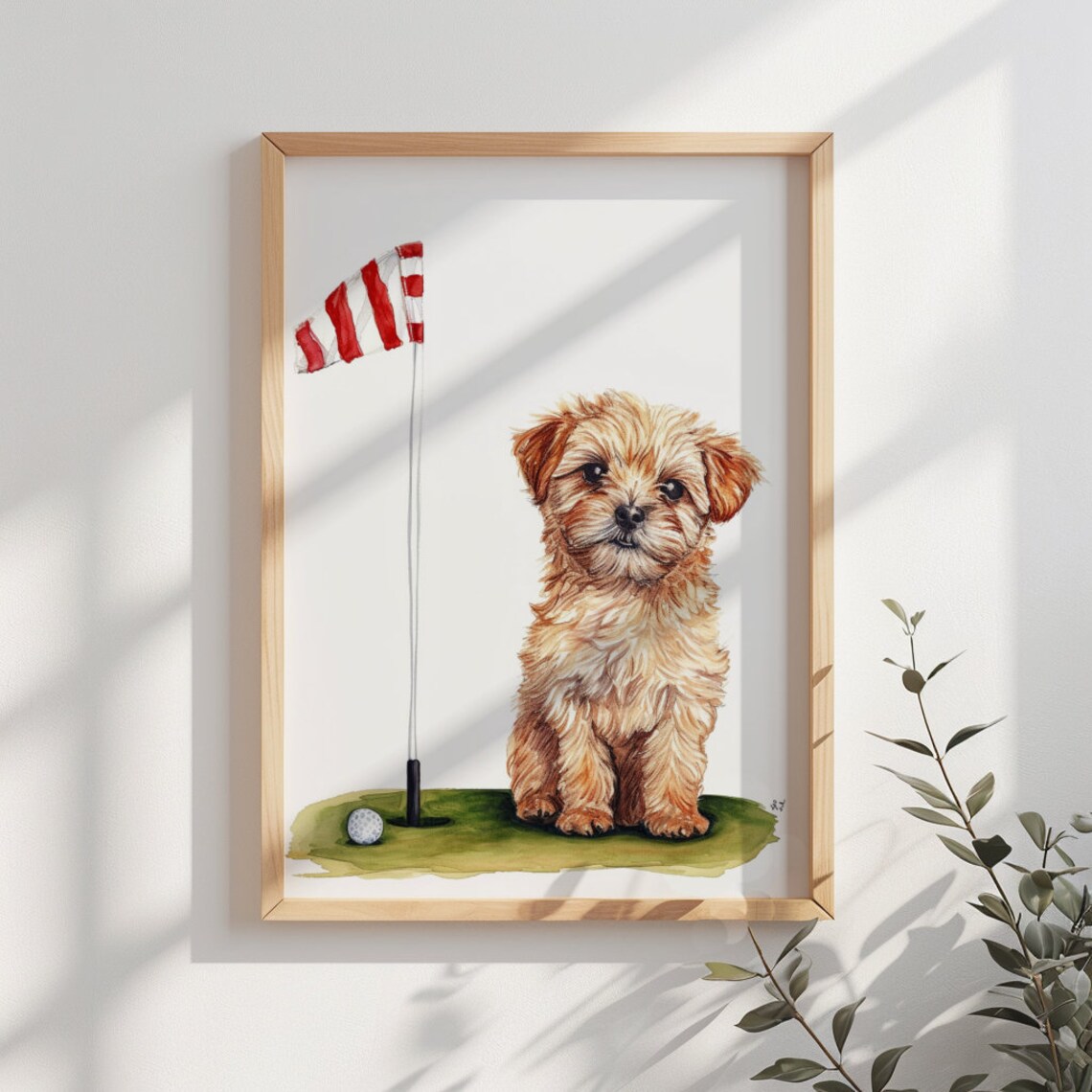 Fluffy Puppy By Golf Flag Ball Watercolor Cute Nursery Wall Art Poster - Image 2